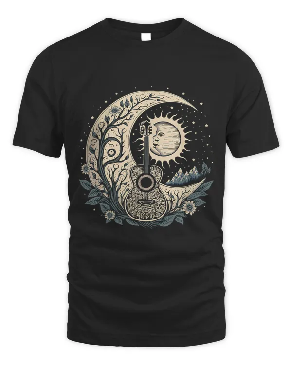 Acoustic Guitar With Sun Moon And Stars