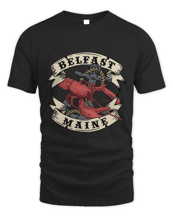 Belfast Maine State Design Vintage Anchor and Lobster