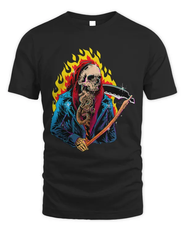 Flaming Grim Reaper Octopus Skull Gothic Skeleton Death