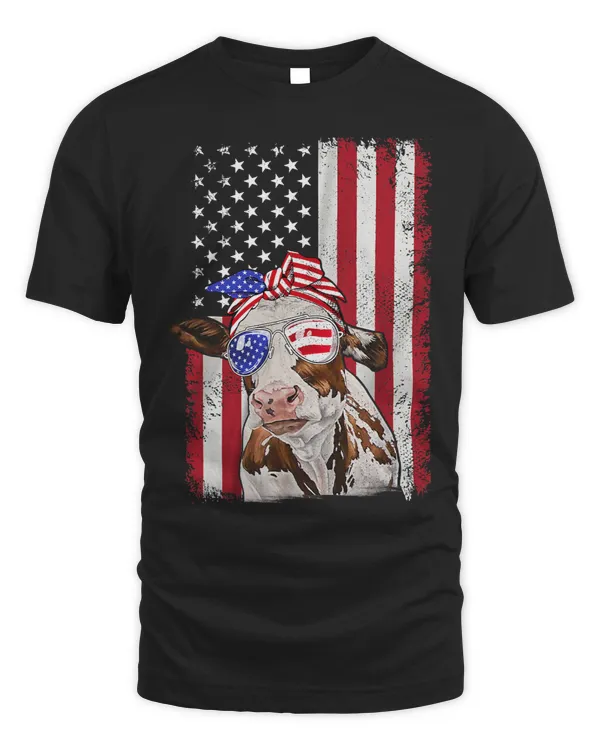 Cattle Cow Vintage Heifer July 4 American Flag Farmer Cow Lover USA 281