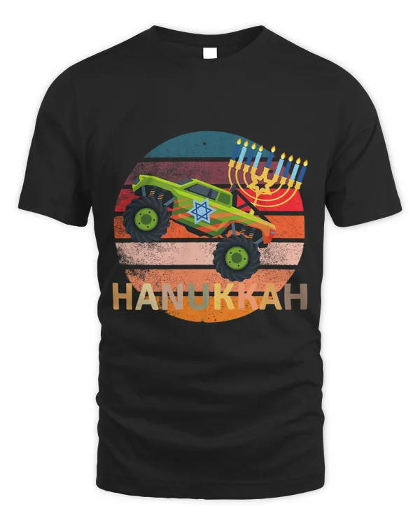 Hanukkah Monster Truck Dreidel Menorah Retro Vintage Sun