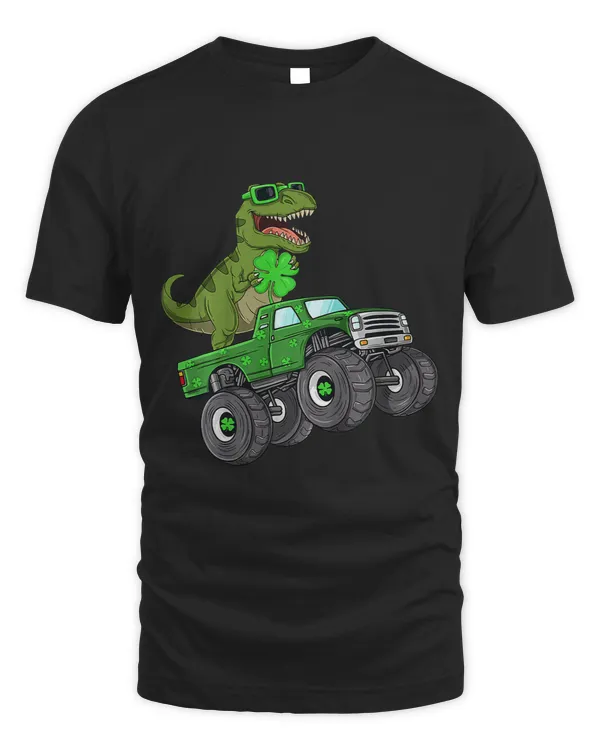 St Patricks Day T Rex Riding Monster Truck Dino Toddler Boys 1
