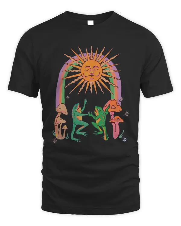 Cute Cottagecore Aesthetic Mushroom Frogs Dancing Under Sun