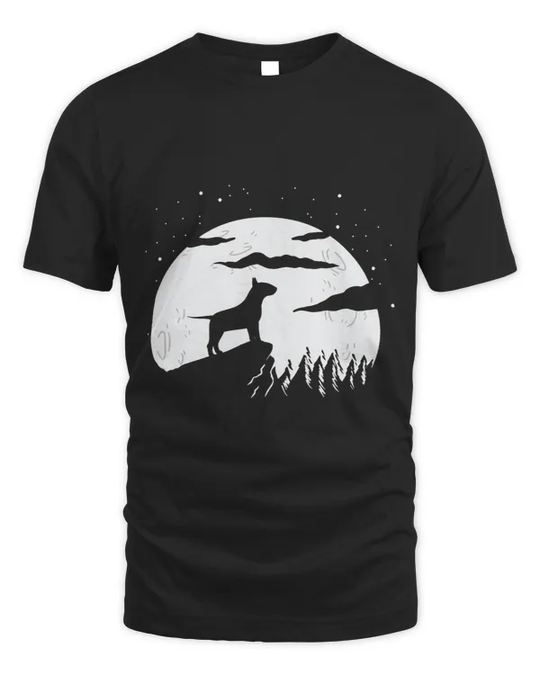 Bull Terrier Howls Moon an Funny Bully Motif