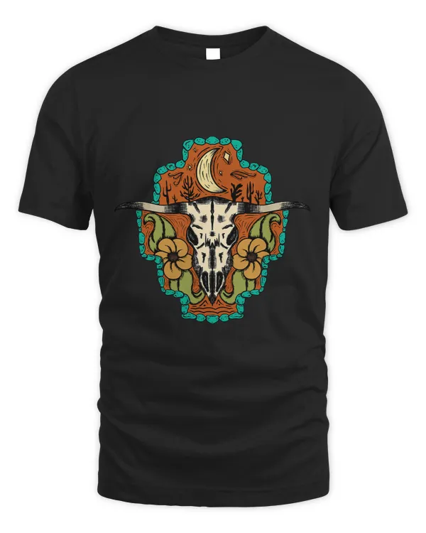 Aztec Heifer Skull Western Floral Moon Punchy Vintage Cowboy