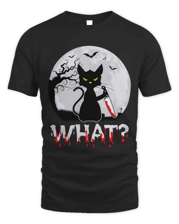 Funny Spooky Black Cat What Cat And Moon Halloween Cat Lover
