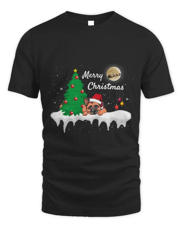 German Shepherd Dog Christmas Tree Santa Hat Reindeer Moon