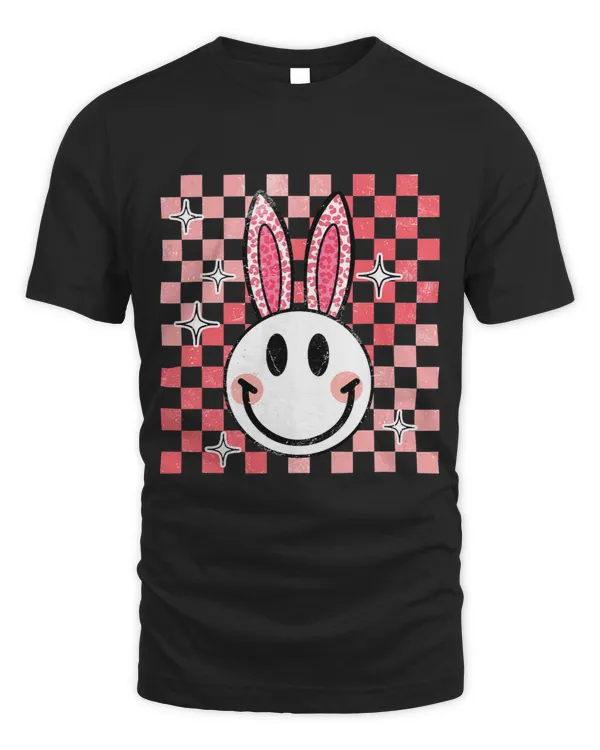 Groovy Easter Bunny Checker Smile Face Rabbit Ears Retro