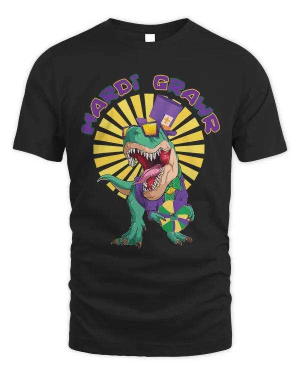 Dinosaur Dino Kids Mardi Grawr T Rex Dinosaur Holding King Cake Mardi Gras Kids