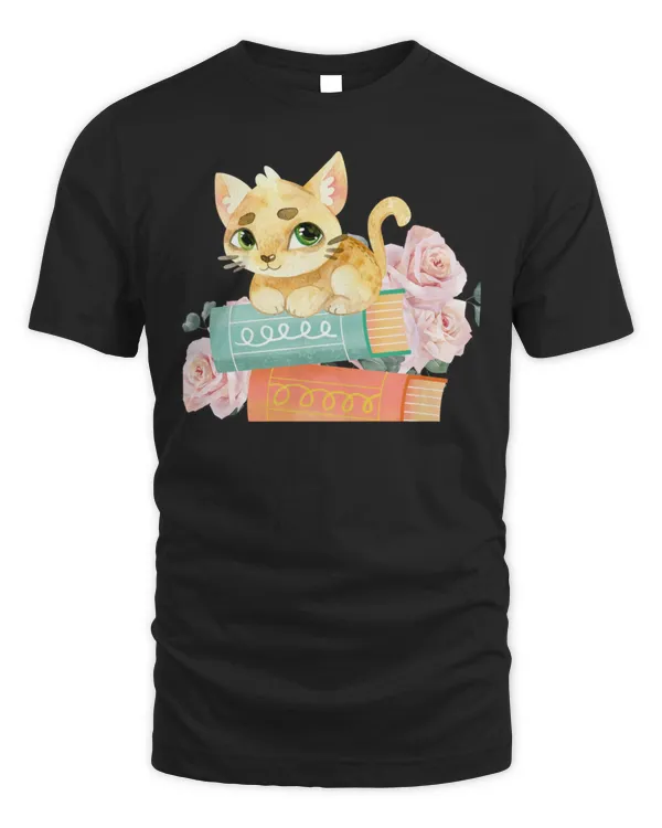 Cute gold baby cat and books lovers T-Shirt