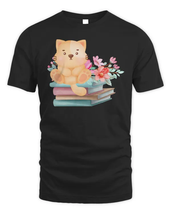 Cute gold cat and books lovers T-Shirt