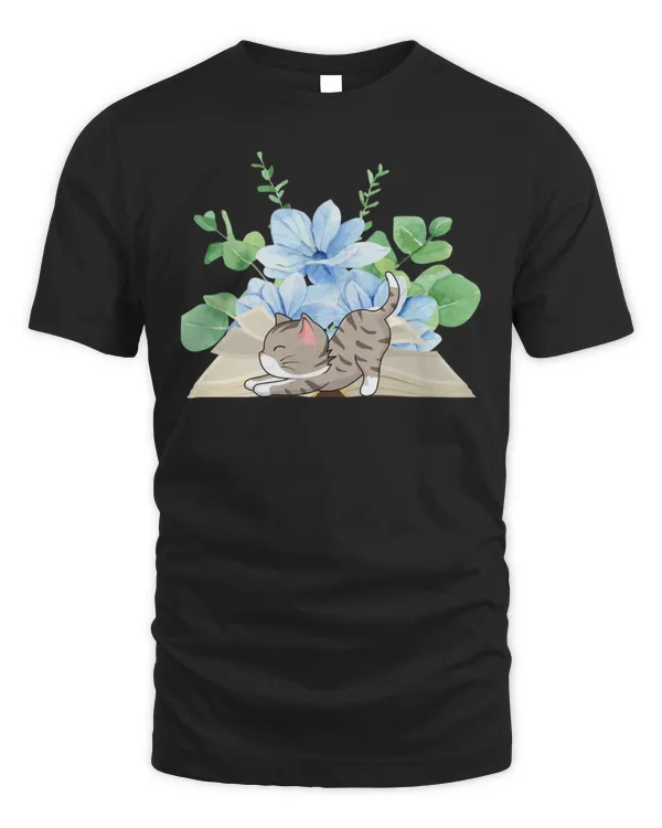 Cute grey cat and books lovers T-Shirt