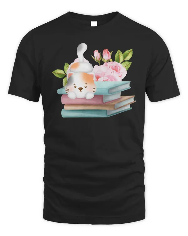Cute Pastel cat and books lovers T-Shirt