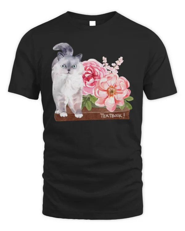 Cute white cat and books lovers T-Shirt