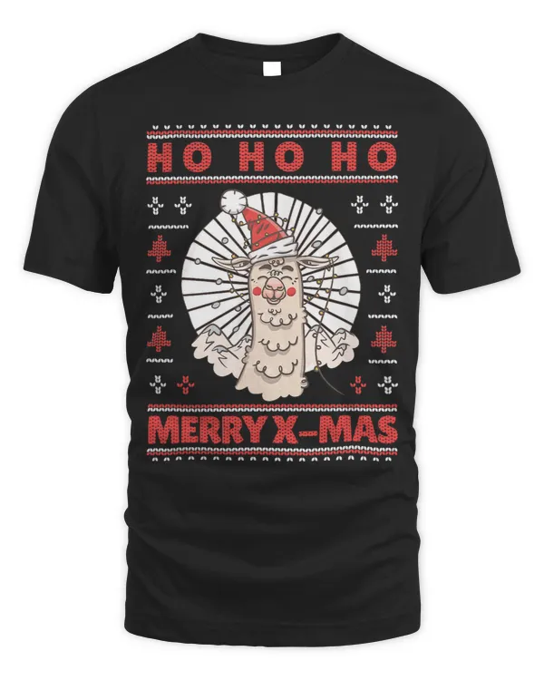 Llama Lover Ugly Sweater Style 2Cute Llama with Christmas Hat