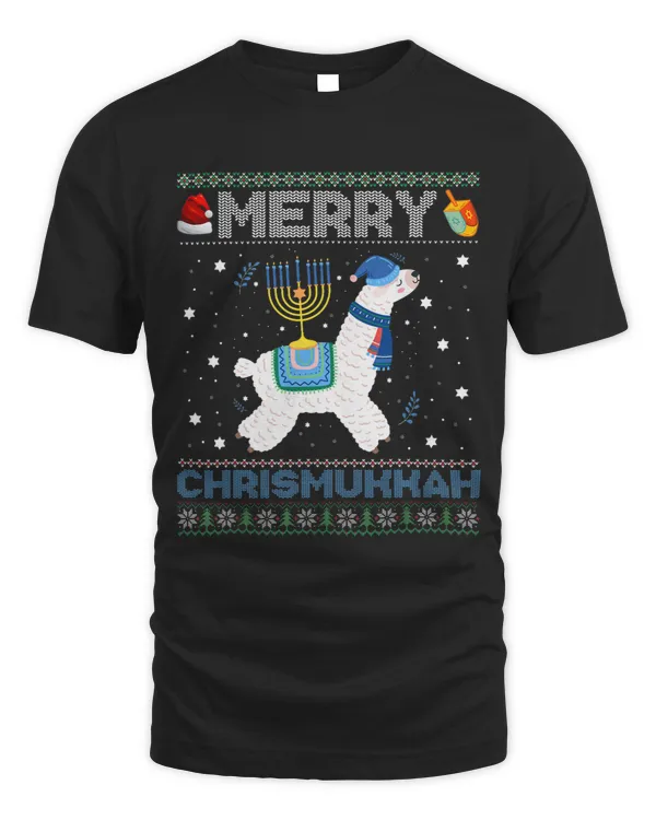 Llama Lover Ugly Xmas Sweater Merry Chrismukkah Cute Llama In Santa Hat 6