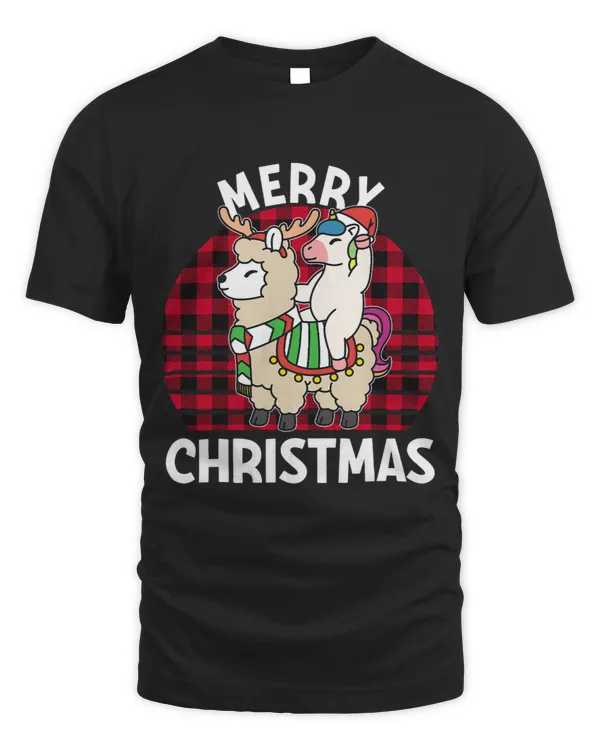 Llama Lover Unicorn Merry Christmas Reindeer Llama Riding Buffalo Plaid