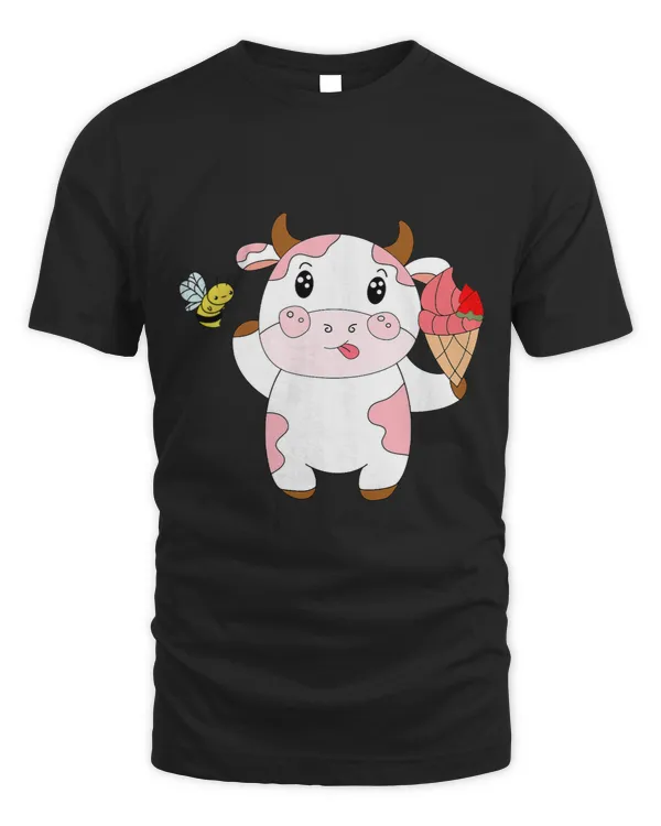 Cow Lover Strawberry Cow with Ice Cream and Bee for Women Men and Kids