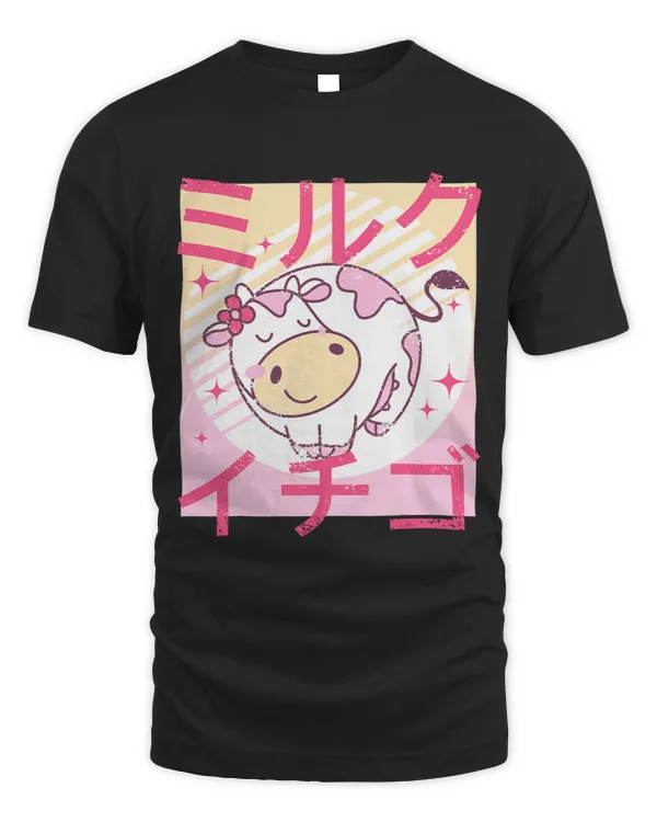 Cow Lover Strawberry Milk Cute Kawaii Cow Japanese Writing