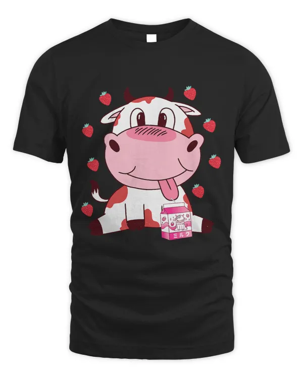 Cow Lover Strawberry Milk Funny Japanese Kawaii Pink Cow Milk Shake