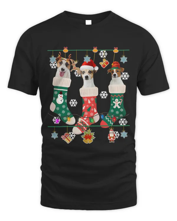 Christmas Jack Russell Terrier Sock Reindeer Santa ELF Dog T-Shirt