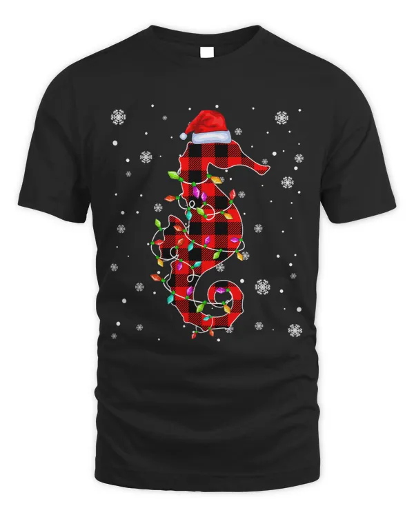 Seahorse Lover Merry Christmas Seahorse Animals Plaid Christmas Pajama
