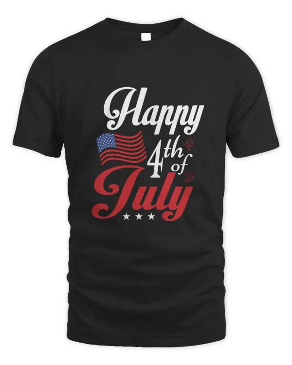 Happy 4th of July America Black Print T-Shirt Tee