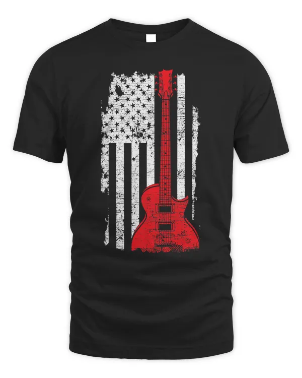 America Guitarist Music USA Flag Guitar T-Shirt