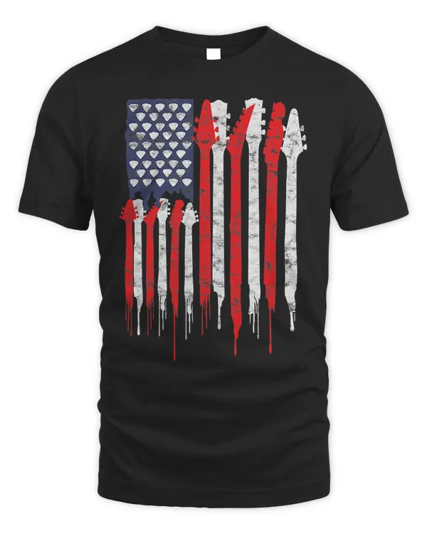 American Flag Guitar Red White Patriotic Music Lover T-Shirt