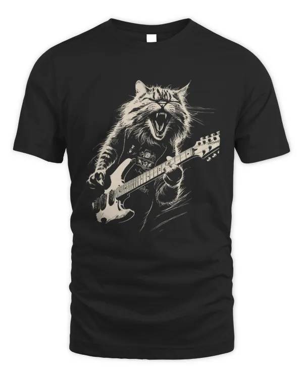 Rocker Cat Playing Guitar Vintage 90s Style Shirt, Guitar Shirt, Funny Guitar Cat T-Shirt, Rock Lover Gift