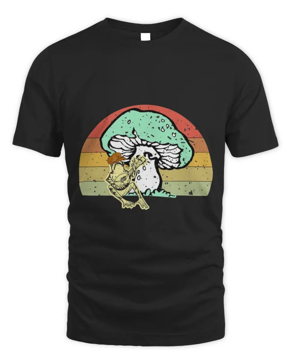 Funny Banjo Frog Vintage Frog Cowboy Hat Mushroom Banjo Sunset