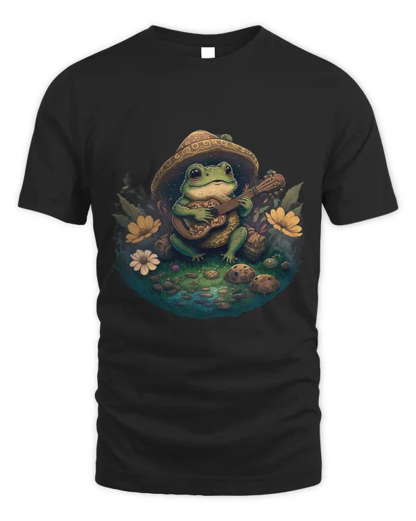 Funny Banjo Frog Womens Frog Playing Banjo On Log Cottagecore Aesthetic Mushroom