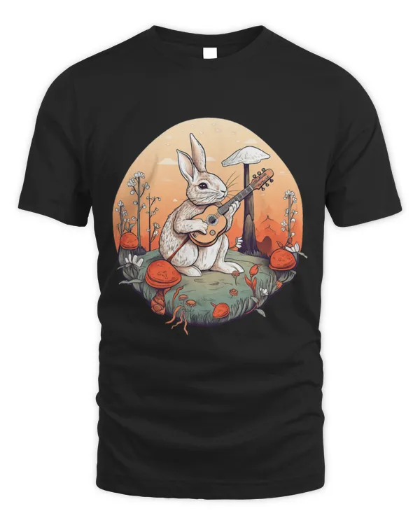 Funny Banjo Rabbits Playing Banjo On A Mushroom in Cottagecore Aesthetic