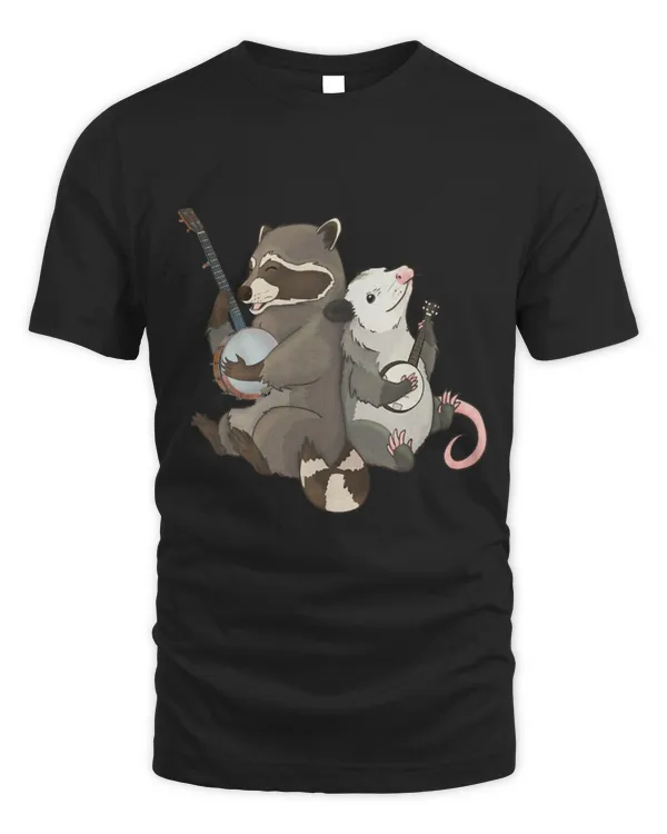 Funny Banjo Raccoons Opossum and raccoon musicians with banjos 1