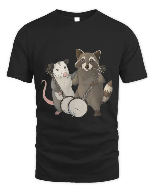 Funny Banjo Raccoons Opossum and raccoon musicians with banjos