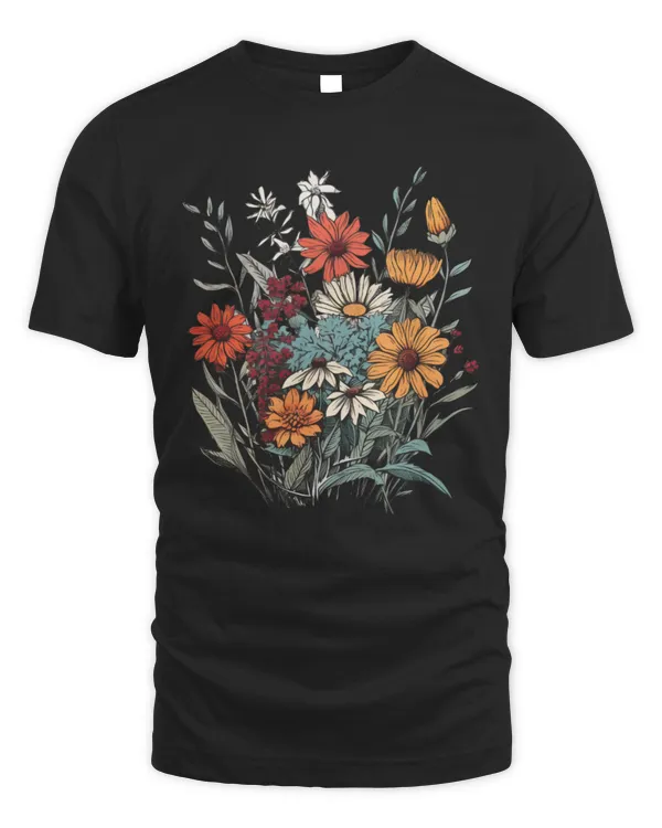 Vintage Pressed Flowers T-Shirt, Boho Cottagecore Shirt, Garden Botanical Floral Shirt, Wildflowers Lover