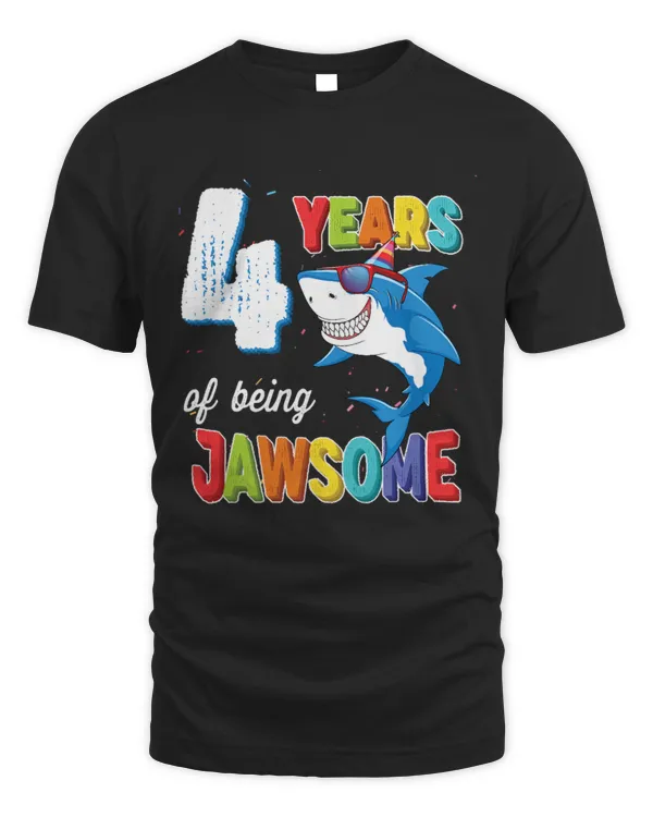 4 Year Old Shirt Boys Girls JawSome Shark 4th Birthday T-Shirt