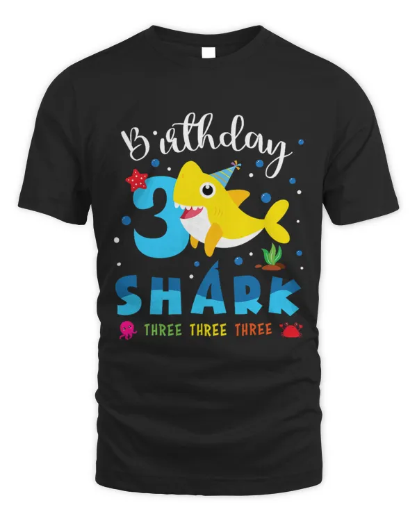 3rd Birthday Kids Shark Party 3 Years Old Boys Girls Toddler T-Shirt