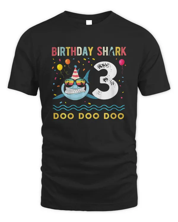 3 Year Old Birthday Boy Girl Shark Boys and Girls T-Shirt