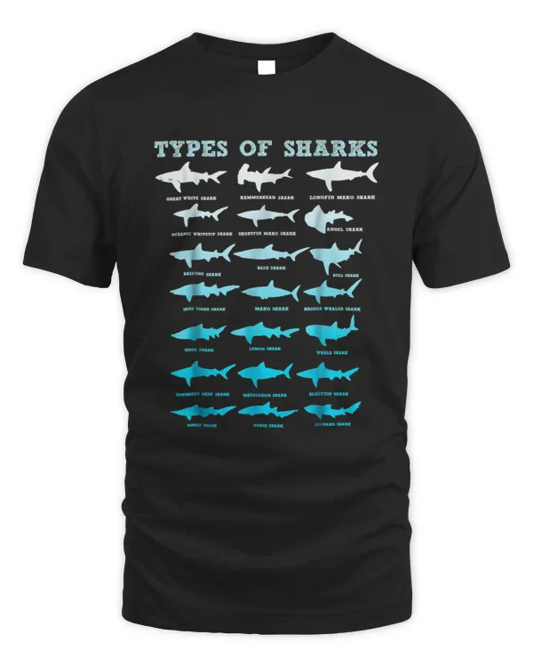21 Shark Types Marine Biology Men Women Teens Boys Girl Gift T-Shirt