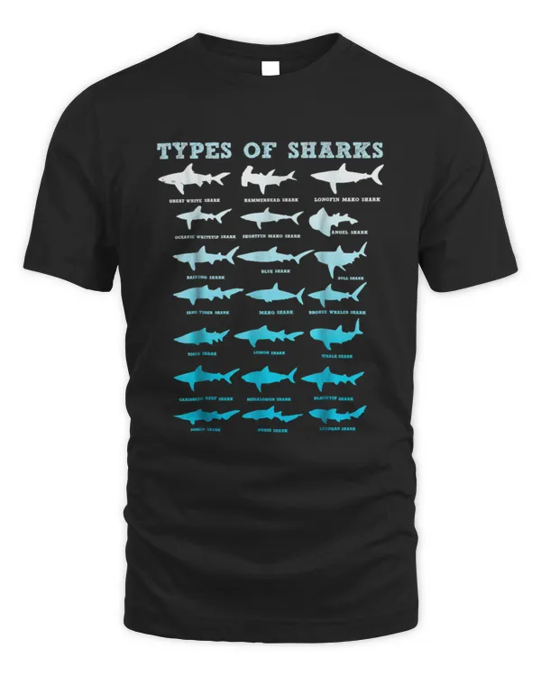 21 Shark Types Marine Biology Men Women Teens Boys Girl Gift Long Sleeve T-Shirt