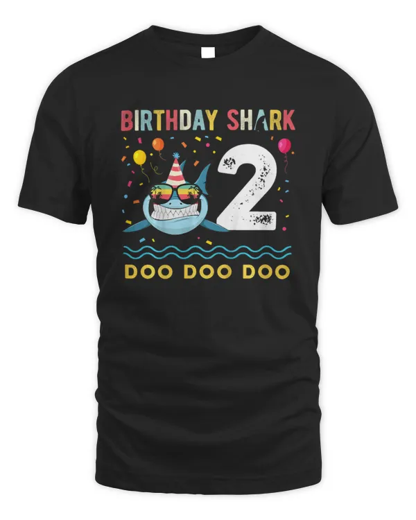 2 Year Old Birthday Boy Girl Shark Boys and Girls T-Shirt