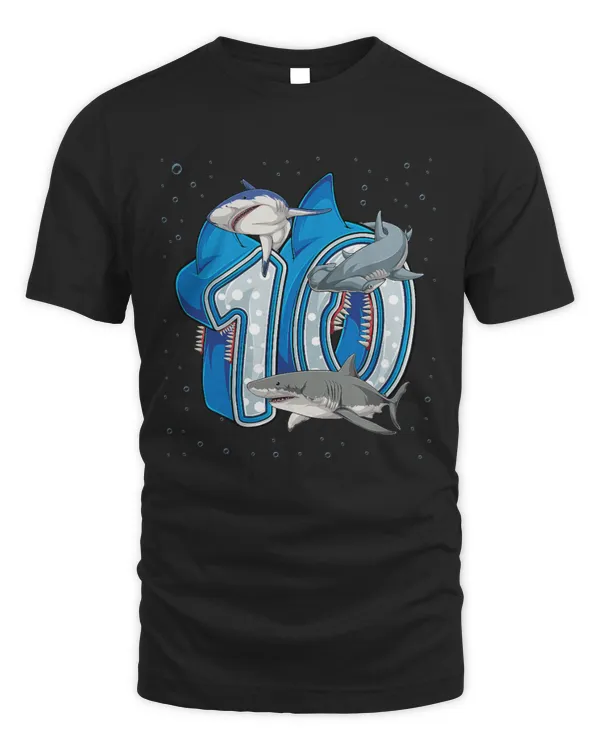 10th Birthday Boys Shark 10 years Old Ocean Shark B-day T-Shirt