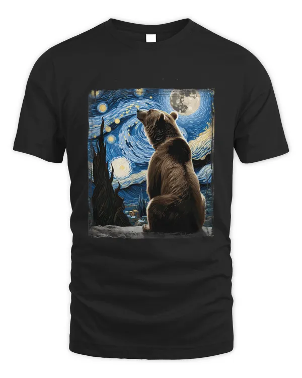 Artistic Bear Shirt Van Gogh Style Starry Night Grizzly Bear T-Shirt