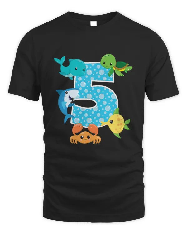 5th Birthday Party 5 Year Old Sea Fish Aquarium Birthday Boy T-Shirt (1)