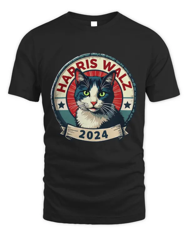SH159 Harris Walz 2024 Funny Cat Election Kamala Harris Tim Waltz T-Shirt