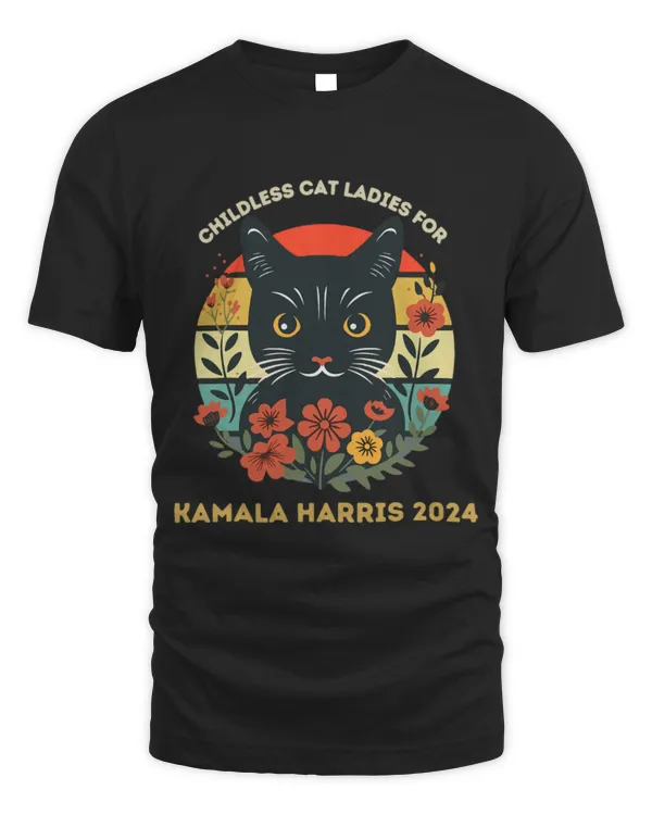 SH207 Vintage Childless Cat Ladies For Kamala Harris 2024 Election T-Shirt