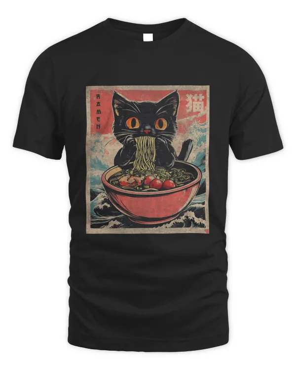 Cat Ramen Japanese Funny Graphic Tees Kawaii Cat Anime Gifts T-Shirt