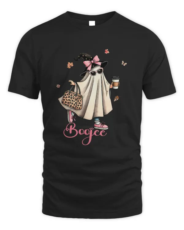 Boo Jee Ghost Drinking Coffee Coquette Bow Halloween Women T-Shirt