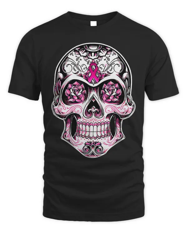 Sugar Skull Pink Ribbon Calavera Breast Cancer Awareness